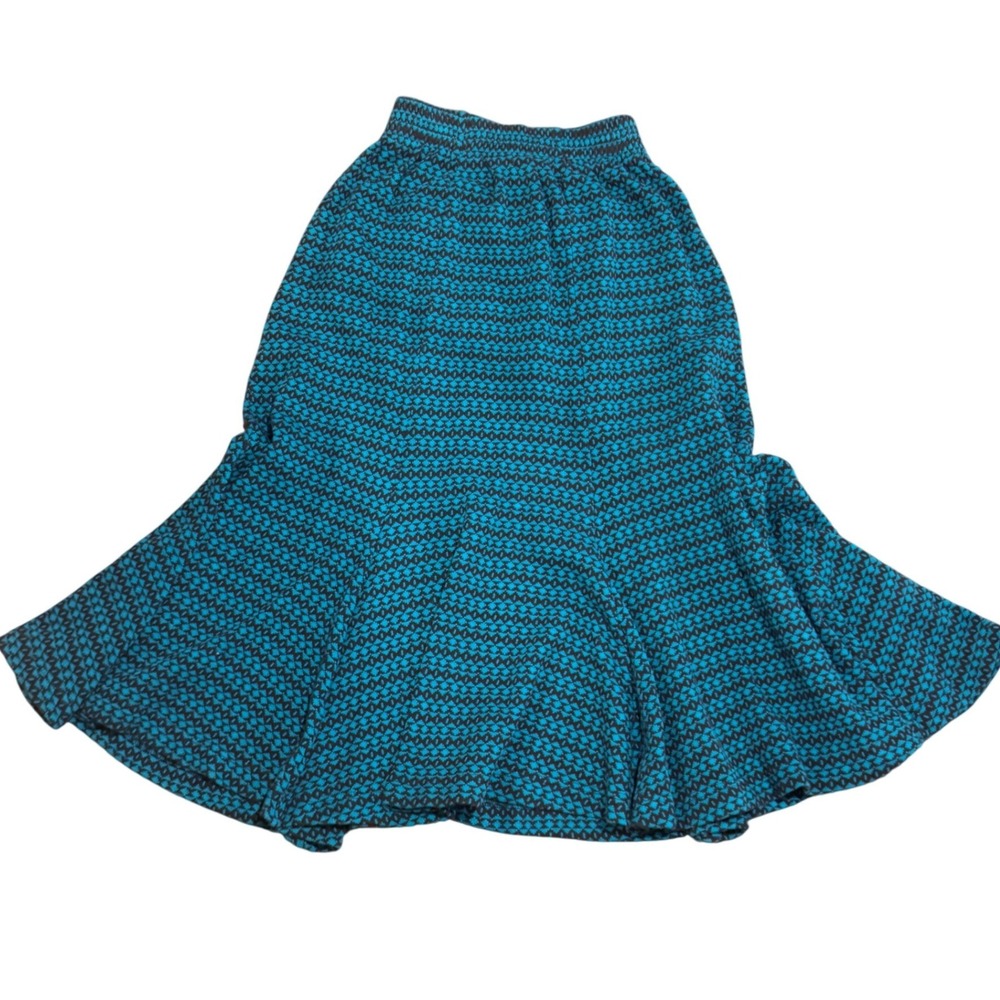 Vintage Carole Little Saint-Tropez West Teal Black Geometric Midi Skirt Size 8 - Picture 1 of 9